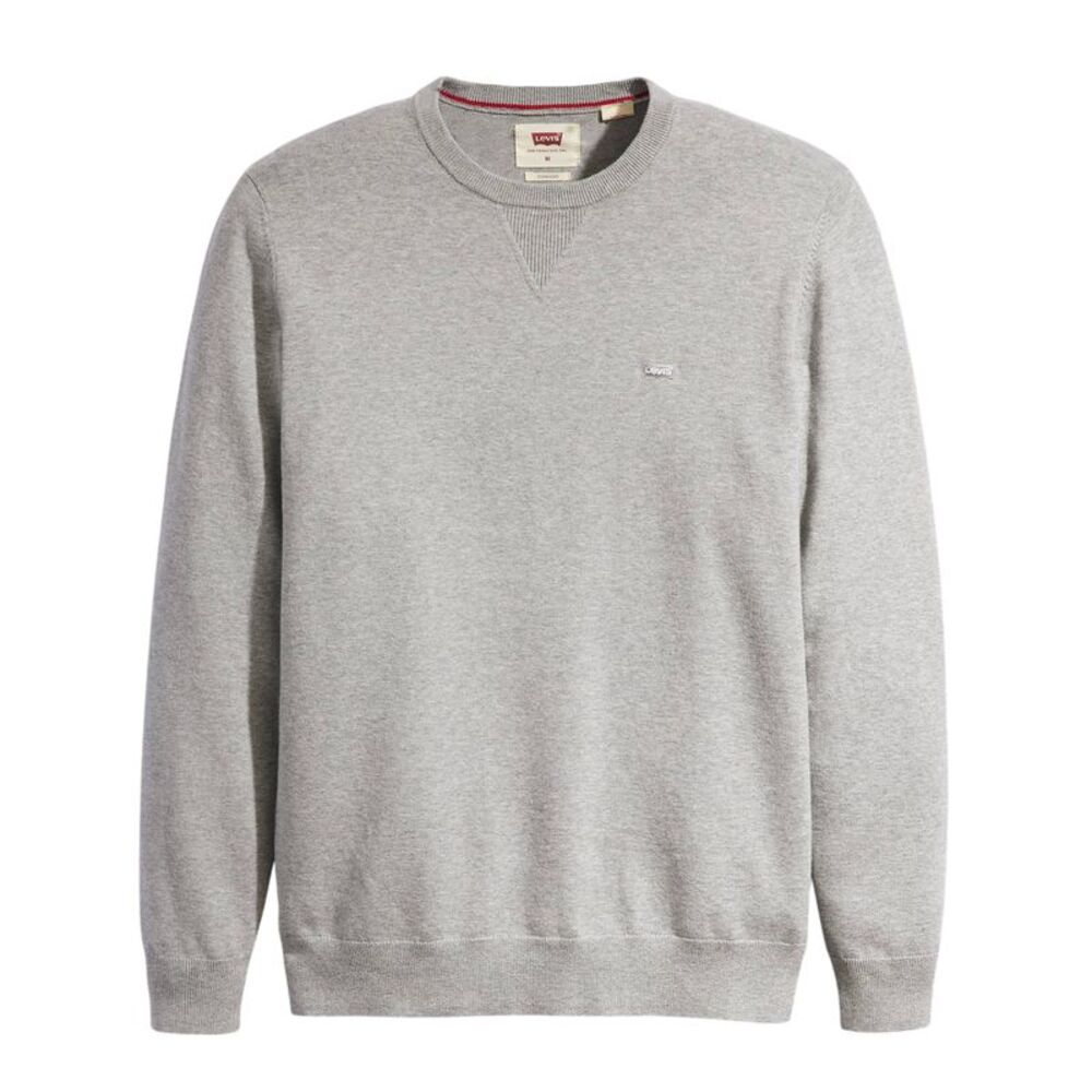 Levis Mens Embroidered Logo Crew Neck Sweater Top / Grey Heather